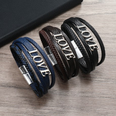 21CM Valentine's Day Love Magnet Buckle Knitted Couple Leather Bracelet