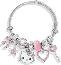 Stainless Steel KT Cat Cute Cat Beaded Open Bracelet
