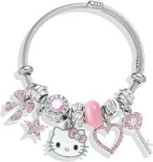 Stainless Steel KT Cat Cute Cat Beaded Open Bracelet