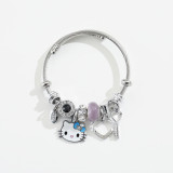 Stainless Steel KT Cat Cute Cat Beaded Open Bracelet