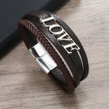 21CM Valentine's Day Love Magnet Buckle Knitted Couple Leather Bracelet