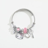 Stainless Steel KT Cat Cute Cat Beaded Open Bracelet
