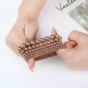 Stainless steel rose gold Real gold plating elastic bracelet with steel beads