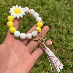 Silicone keychain printed small daisy star football basketball bead bracelet