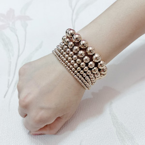 Stainless steel rose gold Real gold plating elastic bracelet with steel beads