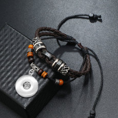 Simple multi-layer beaded leather bracelet trendy couple leather rope woven bracelet fit 20mm snaps  jewelry