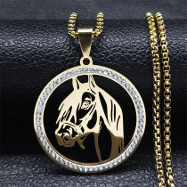 Stainless Steel Horse Head Rhinestone Pendant Necklace