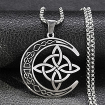 Stainless Steel Celtic Trinity Irish Moon Pendant Necklace