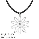 Stainless Steel Love Flower Pendant Leather Chain Necklace fit 20MM chunks snaps jewelry