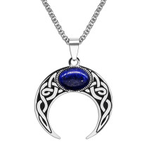 Stainless steel blue natural stone pendant necklace