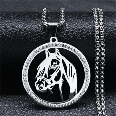Stainless Steel Horse Head Rhinestone Pendant Necklace