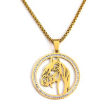 Stainless Steel Horse Head Rhinestone Pendant Necklace