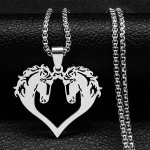 Stainless Steel Love Horse Couple Pendant Necklace