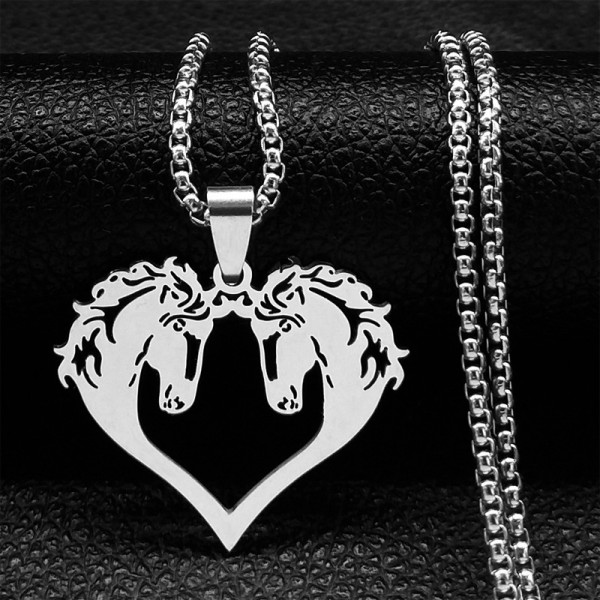 Stainless Steel Love Horse Couple Pendant Necklace