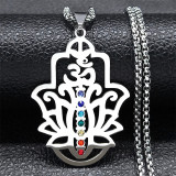 Stainless Steel Lotus Yoga Rhinestone Pendant Necklace