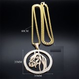 Stainless Steel Horse Head Rhinestone Pendant Necklace