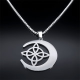 Stainless Steel Celtic Trinity Irish Moon Pendant Necklace
