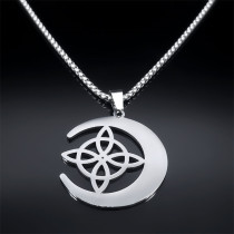 Stainless Steel Celtic Trinity Irish Moon Pendant Necklace