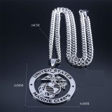 Stainless Steel US Marine Corps Medal Pendant Necklace