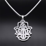 Stainless Steel Lotus Yoga Rhinestone Pendant Necklace