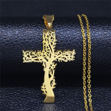 Stainless Steel Life Tree Cross Pendant Necklace