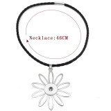 Stainless Steel Love Flower Pendant Leather Chain Necklace fit 20MM chunks snaps jewelry