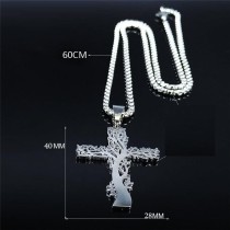 Stainless Steel Life Tree Cross Pendant Necklace