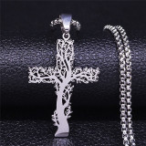 Stainless Steel Life Tree Cross Pendant Necklace
