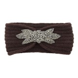 Diamond studded six leaf gemstone knitted wool hair band sports headband woven warm hair accessories