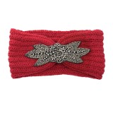 Diamond studded six leaf gemstone knitted wool hair band sports headband woven warm hair accessories