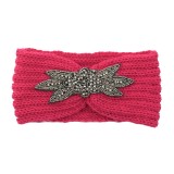 Diamond studded six leaf gemstone knitted wool hair band sports headband woven warm hair accessories