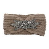 Diamond studded six leaf gemstone knitted wool hair band sports headband woven warm hair accessories