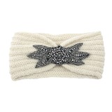 Diamond studded six leaf gemstone knitted wool hair band sports headband woven warm hair accessories