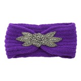 Diamond studded six leaf gemstone knitted wool hair band sports headband woven warm hair accessories
