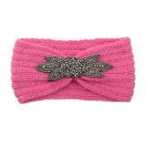 Diamond studded six leaf gemstone knitted wool hair band sports headband woven warm hair accessories