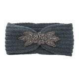 Diamond studded six leaf gemstone knitted wool hair band sports headband woven warm hair accessories