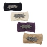 Diamond studded six leaf gemstone knitted wool hair band sports headband woven warm hair accessories