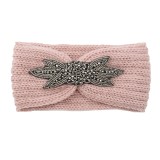 Diamond studded six leaf gemstone knitted wool hair band sports headband woven warm hair accessories