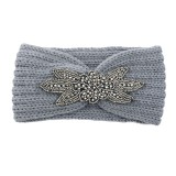 Diamond studded six leaf gemstone knitted wool hair band sports headband woven warm hair accessories