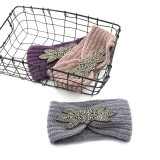 Diamond studded six leaf gemstone knitted wool hair band sports headband woven warm hair accessories