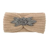 Diamond studded six leaf gemstone knitted wool hair band sports headband woven warm hair accessories