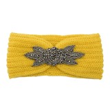 Diamond studded six leaf gemstone knitted wool hair band sports headband woven warm hair accessories