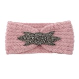 Diamond studded six leaf gemstone knitted wool hair band sports headband woven warm hair accessories