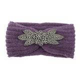 Diamond studded six leaf gemstone knitted wool hair band sports headband woven warm hair accessories