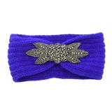 Diamond studded six leaf gemstone knitted wool hair band sports headband woven warm hair accessories