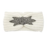 Diamond studded six leaf gemstone knitted wool hair band sports headband woven warm hair accessories