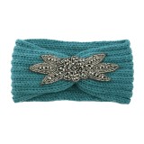 Diamond studded six leaf gemstone knitted wool hair band sports headband woven warm hair accessories