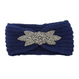 Diamond studded six leaf gemstone knitted wool hair band sports headband woven warm hair accessories