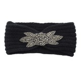 Diamond studded six leaf gemstone knitted wool hair band sports headband woven warm hair accessories