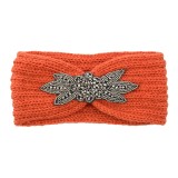 Diamond studded six leaf gemstone knitted wool hair band sports headband woven warm hair accessories